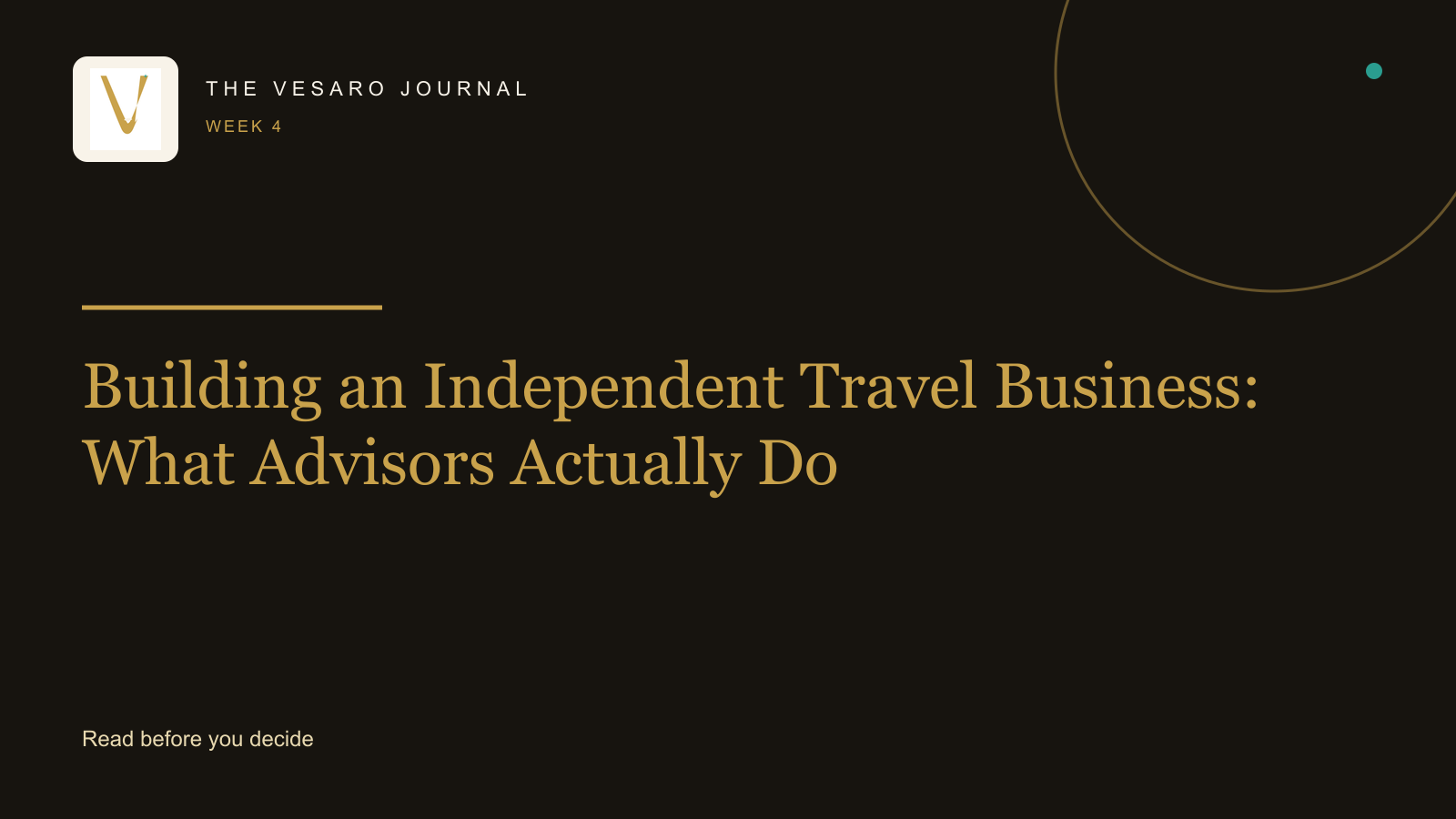 The VESARO Journal Week 4 graphic for Building an Independent Travel Business